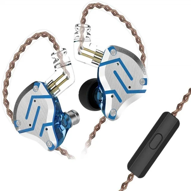 glare blue mic KZ ZS10 PRO 1DD 4BA HIFI металлическая гарнитура, гибридные наушники в ухо, спортивные наушники с шумоподавлением - Цвет: glare blue mic