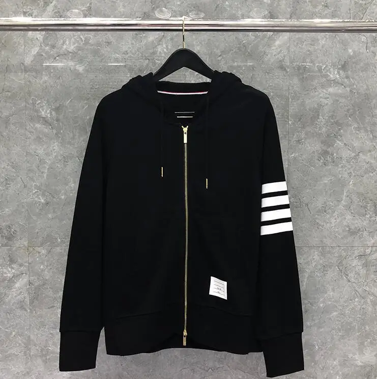 

TB 2021 Fashion THOM Brand Spring hooded Clothing Cotton Jacket Men Women Sweatshirts Hoodies Striped Casual Sportswear Coat