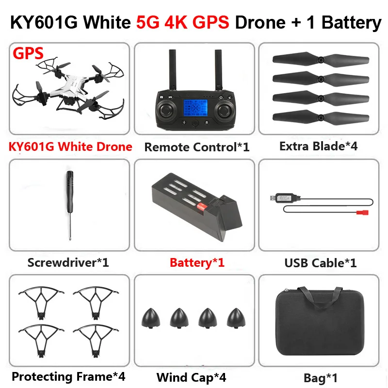 KY601G KY601S Профессиональный Дрон с камерой 4K HD 5G WiFi gps FPV дистанционное управление расстояние 2 км RC Квадрокоптер вертолет детские игрушки - Цвет: KY601G 4K W 1B