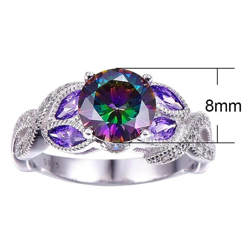 

Clearance Sale New Fashion Rainbow Purple White Zircon Silver Color Ring Size 6 7 8 9 10 Mystic Gorgeous Jewelry Gifts