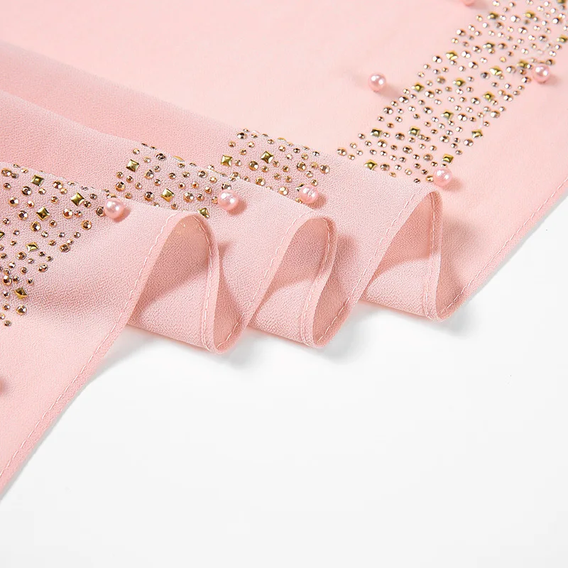 Платок женский шифоновый однотонный с жемчугом горячая Распродажа шаль на