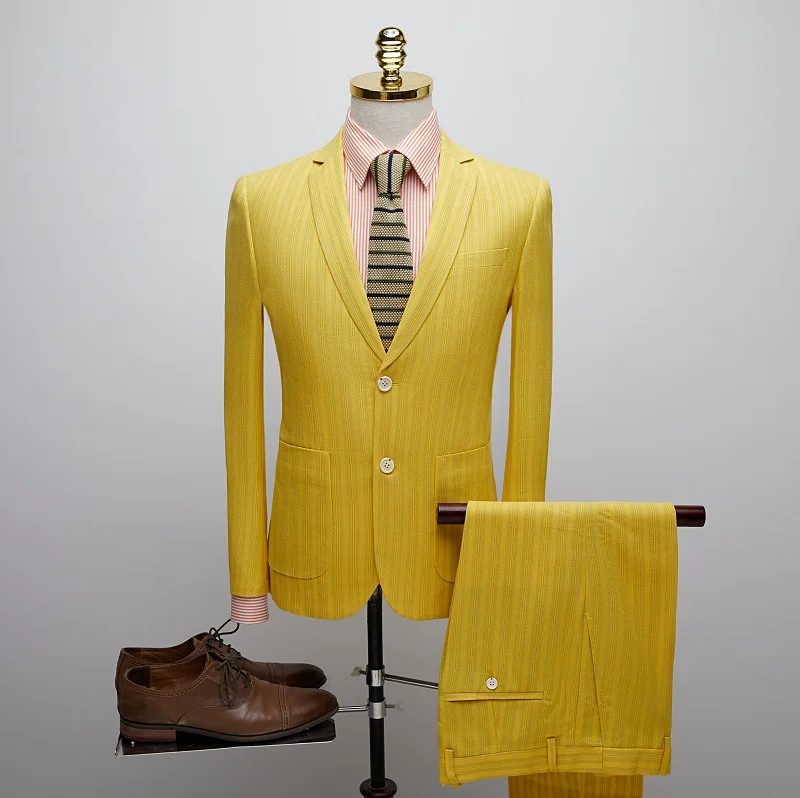 Тянь Цюн 2019 желтые полосы деловой мужской костюм нормальные смокинги 2 шт костюмы
