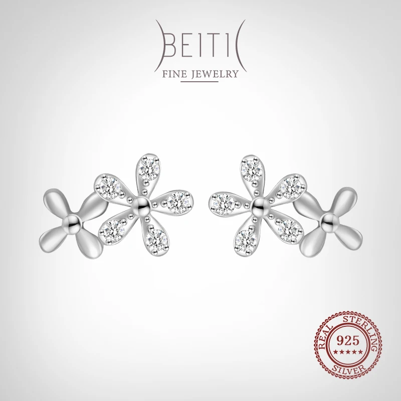 

Beitil 100% 925 Sterling Silver Romantic Cute Daisy Cubic Zirconia Stud Earrings For Women Wedding Statement Fine Silver Jewelry
