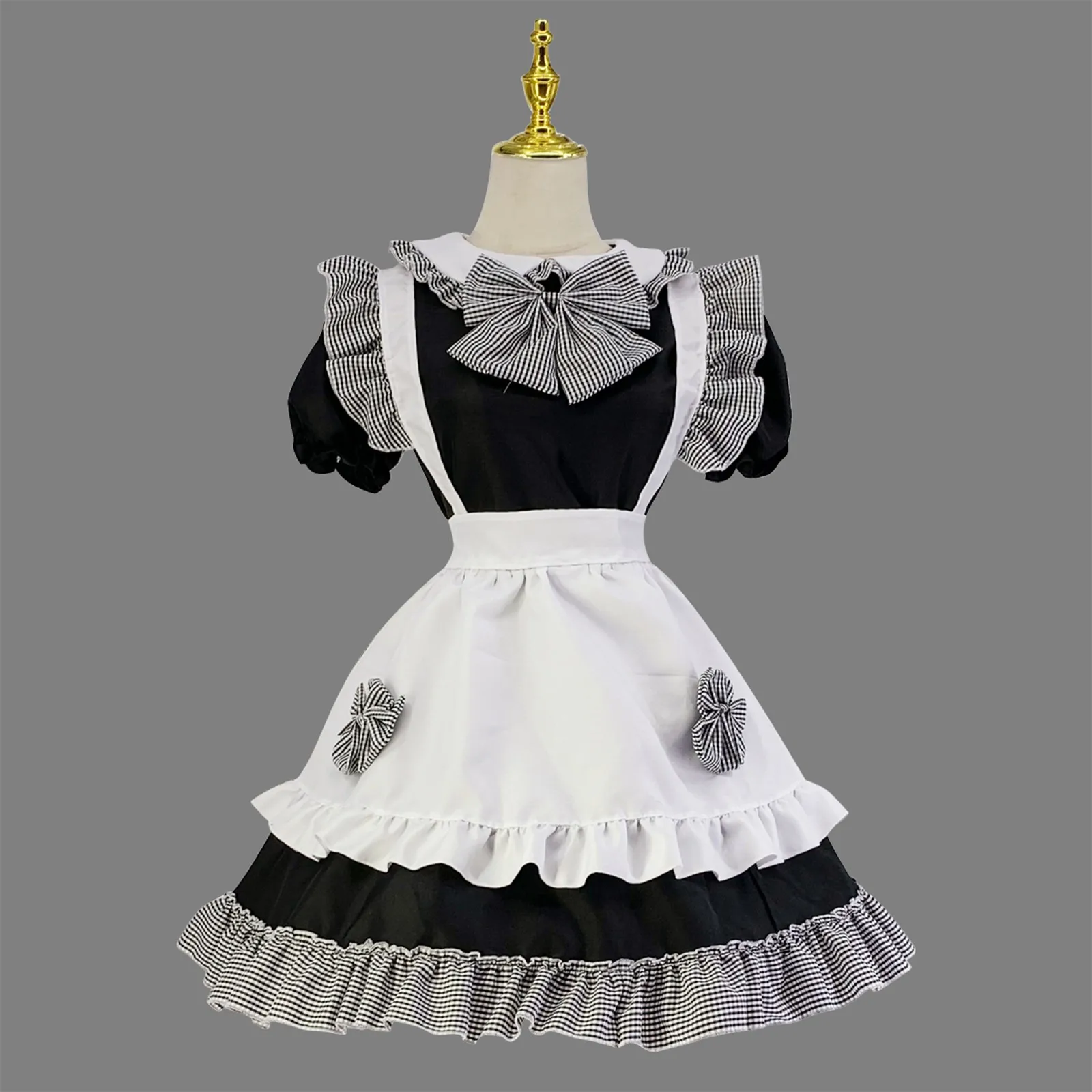 

Gothic Lolita Maid Clothing Ladies Women Lace Long Sleeve Bowtie Cosplay Costumes Party Dress With Bow Cute Waiter Dresses