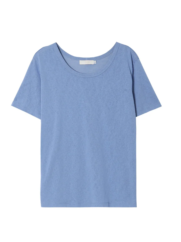 Однотонная белая футболка Женский Летний Тонкий Свободный Топ с круглым вырезом