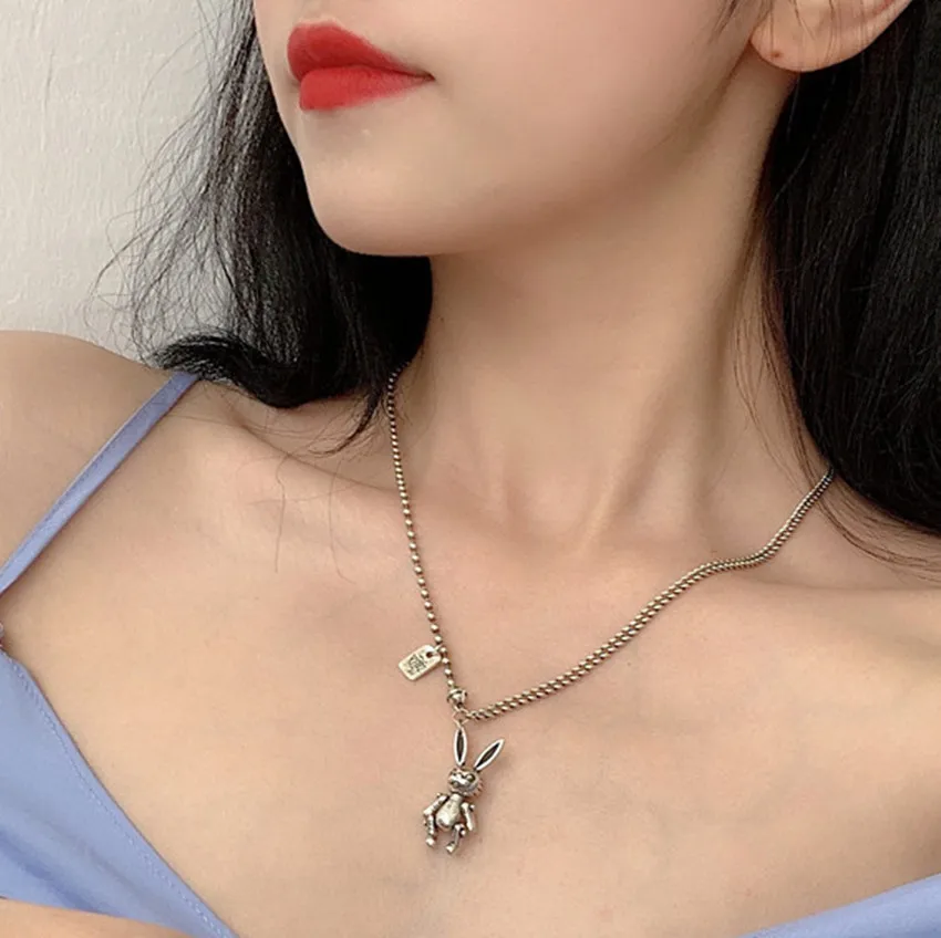 

s925 sterling silver 925 sterling silver necklace female design sense bunny pendant necklace jewelry holiday gift