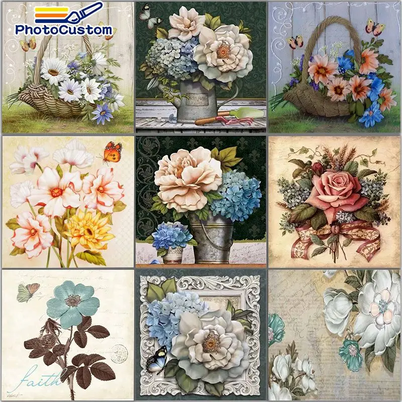 

PhotoCustom Acylic Paint By Numbers wall decor on canvas Flowers Gift Kits 60x75cm Wall Decor zero basis Home Decor gift