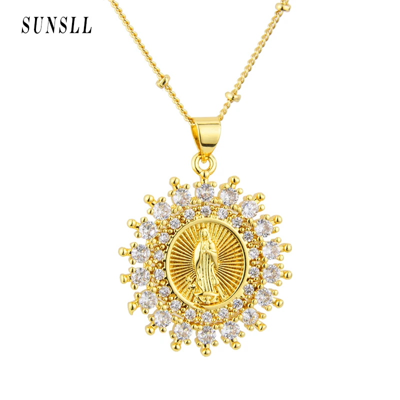

SUNSLL New Design Sun Halo Copper Zircon Religious Pendant Exquisite Gold-plated Necklace Jewelry Gift For Faith