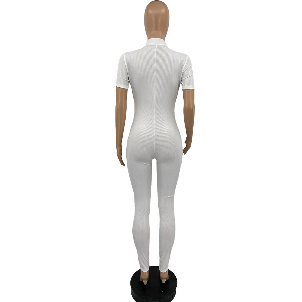 

Black White Red Fitness Skinny Sporty Jumpsuit 2021 Summer High Waist Short Sleeve Bodycon Overall Streetwear One Piece Overall