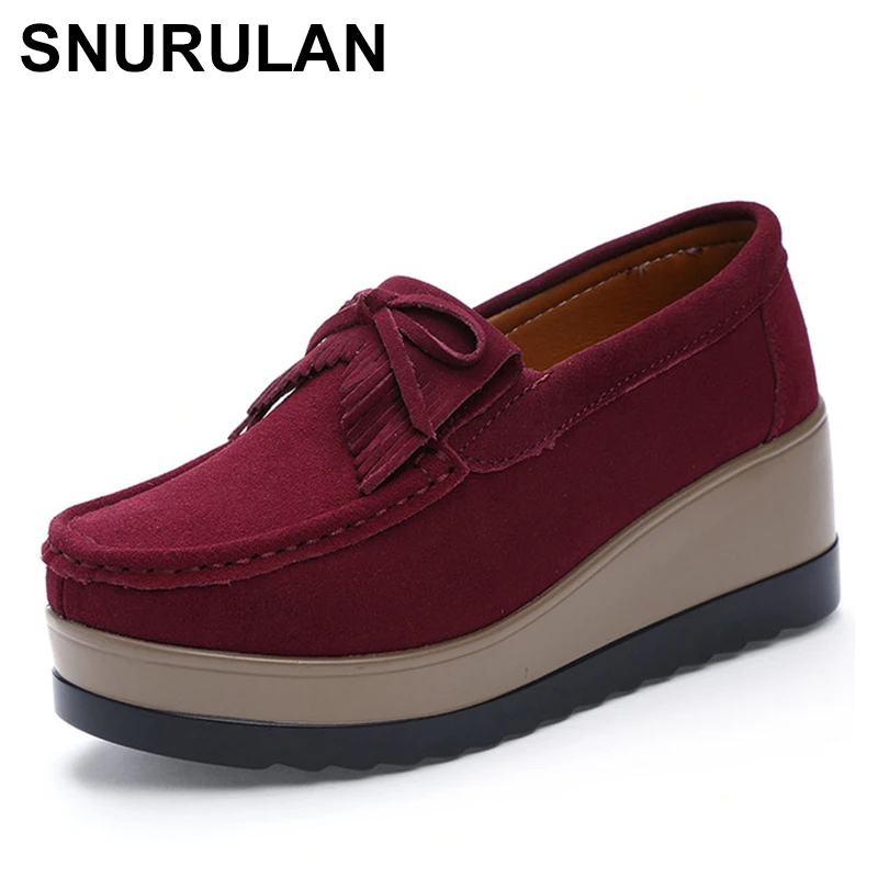 

SNURULAN2019 Suede Leather Winter Woman Platform Shoes Slip On Sneakers Tassel Shoes Fringed Loafers Women ShoesE069
