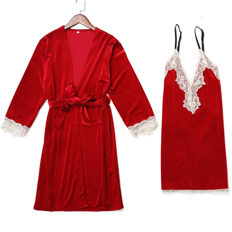 Сексуальные женские велюровые пижамы наборы топ на бретелях кимоно 2 шт. зимняя