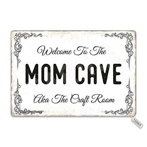 

Welcome to The Mom Cave Aka The Craft Room 8X12 Inch Metal Vintage Look Decoration Art Sign for Home Kitchen Bathroom Farm Garde