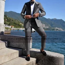 2 peças masculino noivo casamento smoking notch lapela vestido único breasted blazer + calças terno masculino (3)