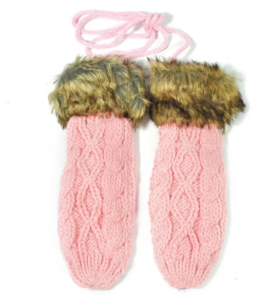 G048 Pink YSDNCHI женские вязаные варежки Зимние перчатки женские шерстяные плюс кашемировые Утепленные перчатки полный палец Вязаные Лыжные перчатки Guantes - Color: G048 Pink