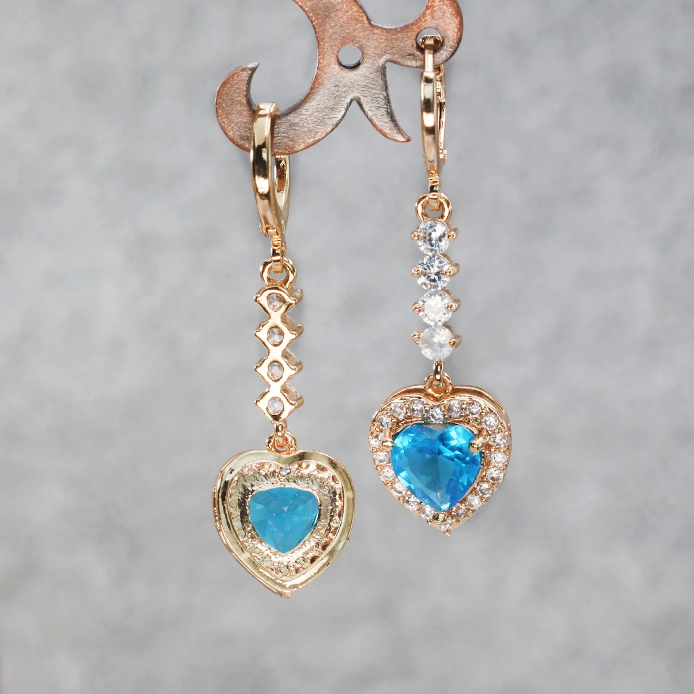Luxury Drop Earrings for Women's Dangle earrings Gold Filled Earring with heart redZircon Trendy Jewelry for Wedding accessories