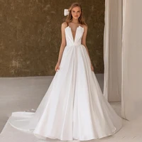 eightree white wedding dresses 2021 modern bridal beach boho dress satin deep v neck backless evening wedding gowns plus size