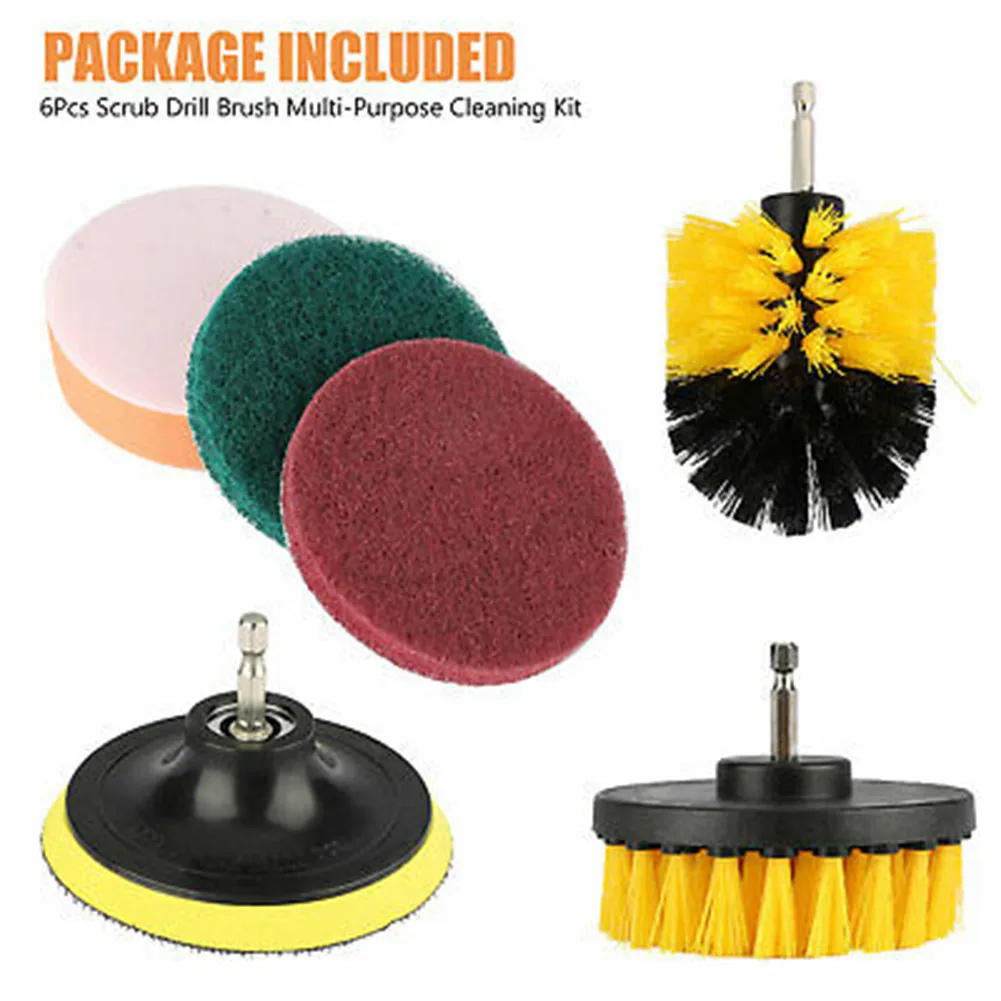 

6 Screw Brush Kits Wheel Glass Kitchen Cleaning Nylon Sponge Head Plastic Stainless Steel Multi-function Bit Fittings