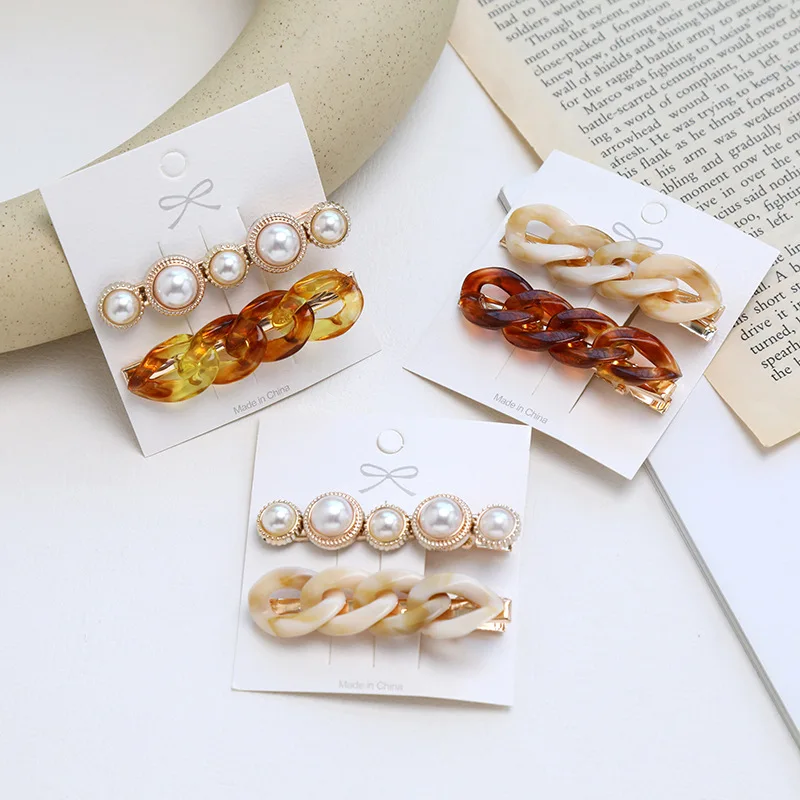 

2PCS/Set Chain Hair Clips Long Golden Barrettes Hair Clips for Women Girls Korean Fashion Pearls Hairpin Hair Accessories Gifts