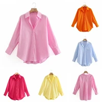 office lady long sleeve blouse simply candy color single breasted poplin shirts chic chemise tops new women
