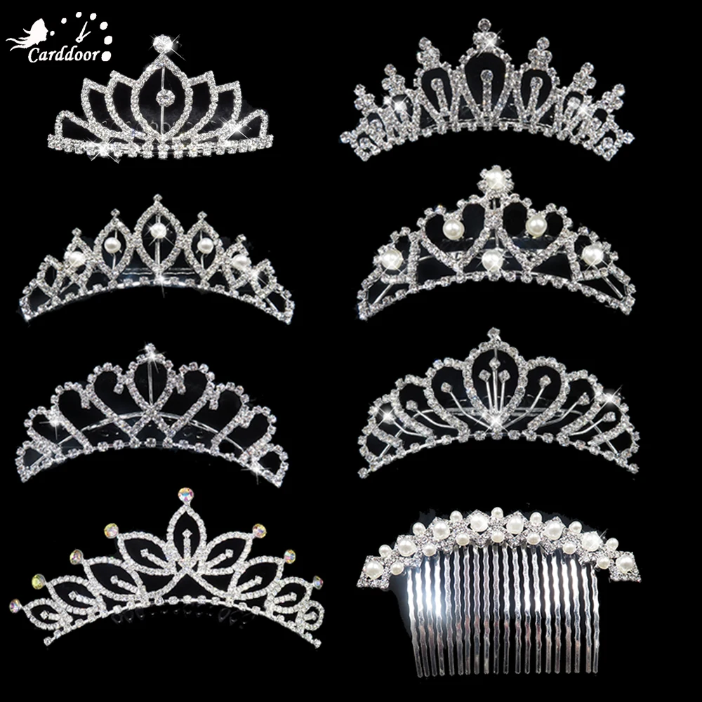 Детский Блестящий головной убор, корона для маленькой девочки, аксессуар для невесты, украшение для волос, гребень для волос со стразами