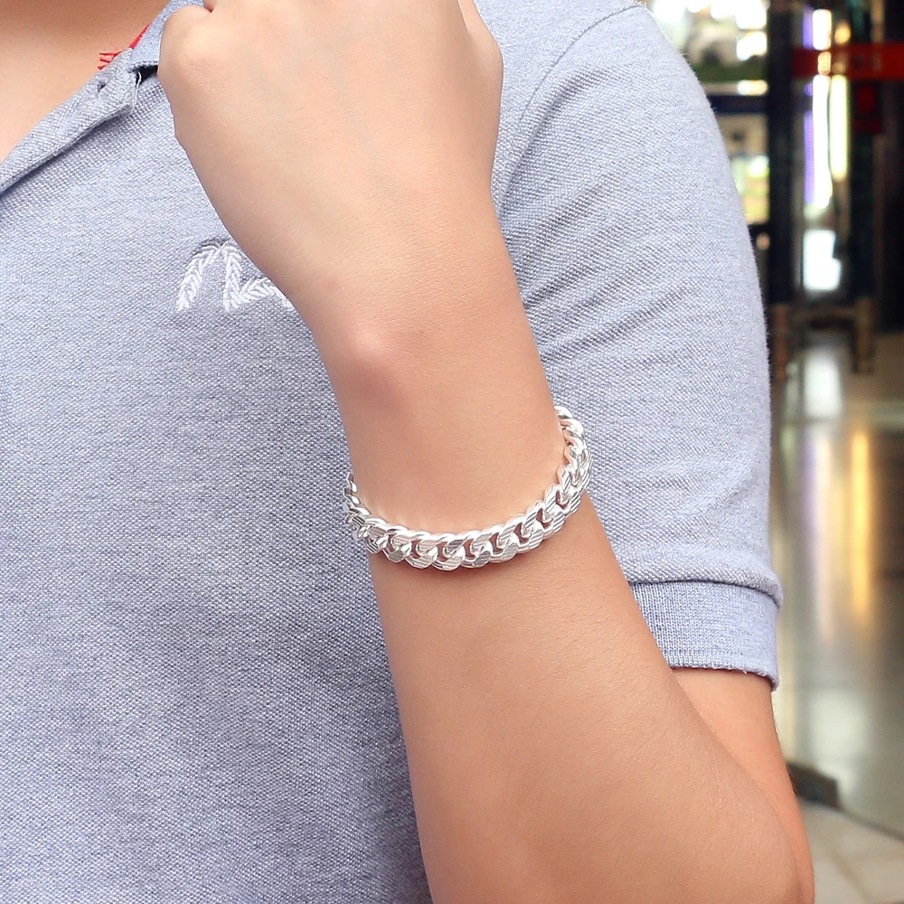 

Mens Bracelet Simple 10mm 925 Sterling Silver Curb Cuban Link Chain Bracelets for Men Wrist Jewelry Gifts