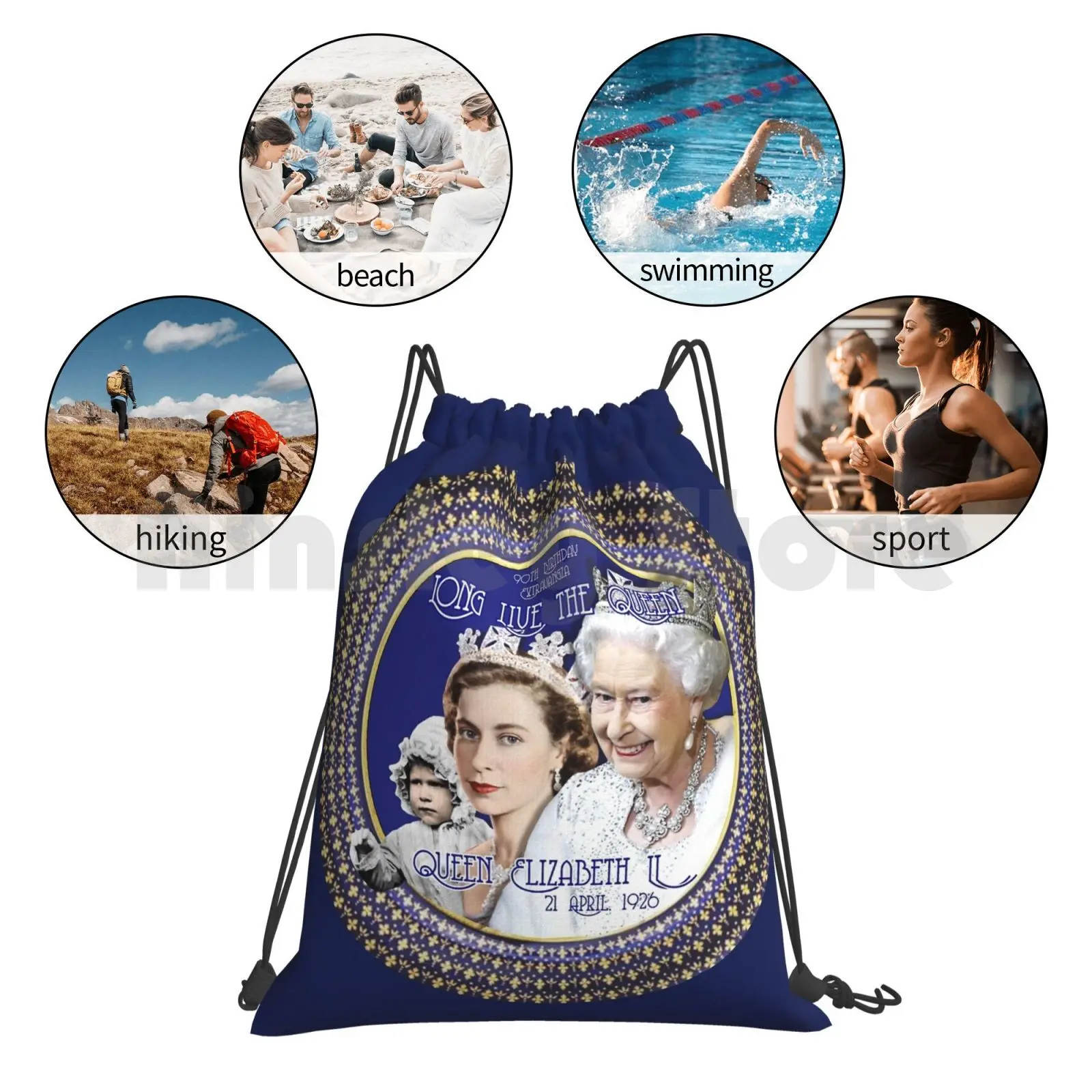 

Queen Elizabeth , Happy 90Th Birthday-Collector Design Backpack Drawstring Bags Gym Bag Waterproof Queen Elizabeth 11