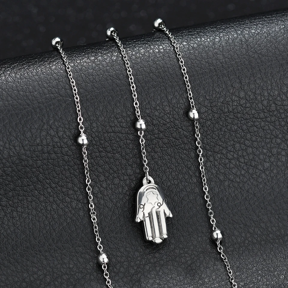 Серебряная цепочка из нержавеющей стали ожерелье ручной Hamsa Moon сердце крест слон