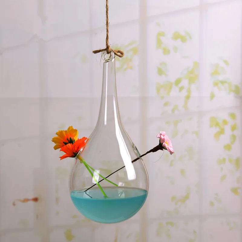

32pcs/pack 8*16cm Water Drop Hanging Glass Terrarium Vase Home Decoration Two Small Holes Hanger Pendant Wedding Live Prop