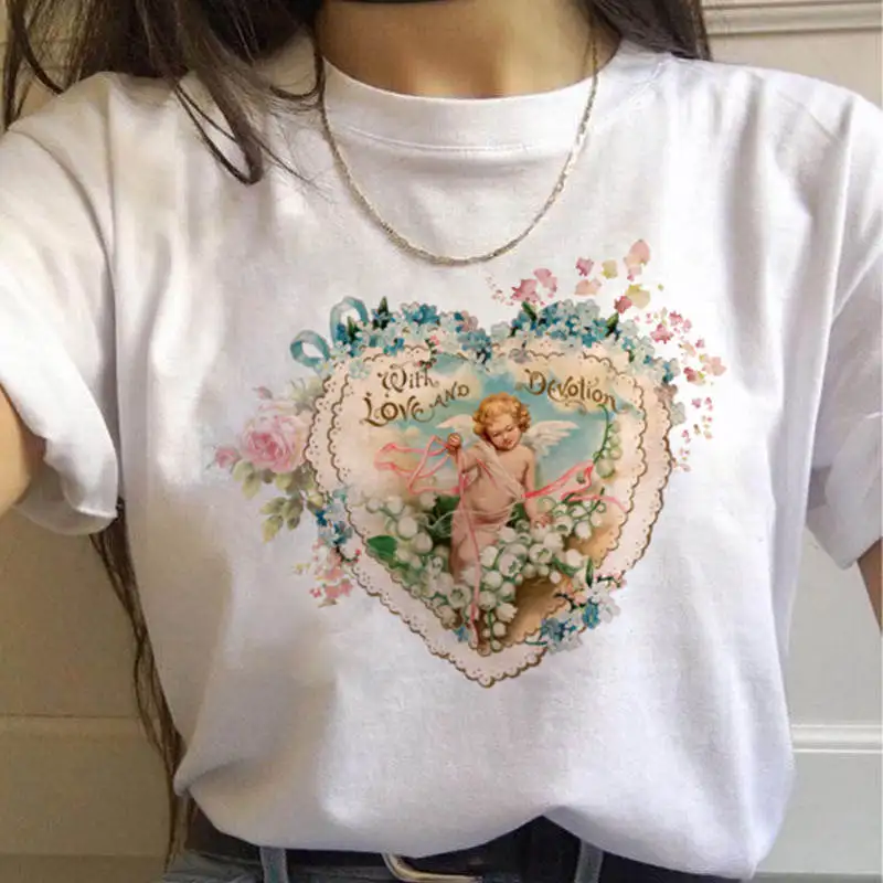 Футболки для девочек женские ангелы эстетический Harajuku Винтаж футболки Для