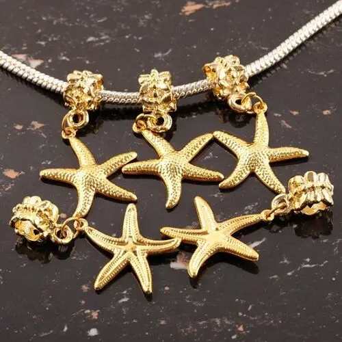 

Silver/Gold color 20mm Starfish dangle European bead charms 8pcs/lot