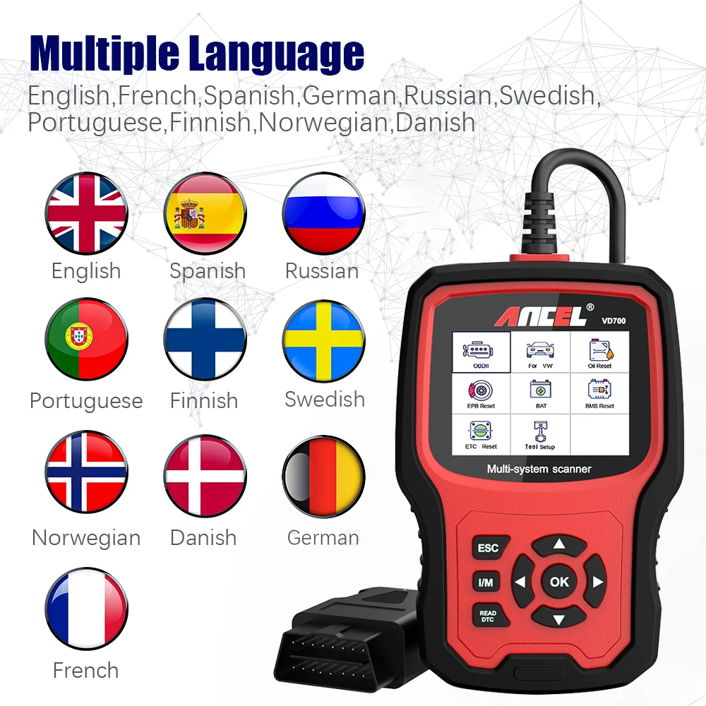 Автомобильный сканер Ancel VD700 OBD2 для полной диагностики системы ABS EPB TPMS DPF Сброс VAG VW