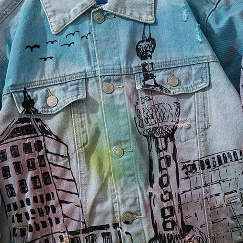 Мужская модная джинсовая куртка Sokotoo с кокосовой башней дырками верхняя одежда в