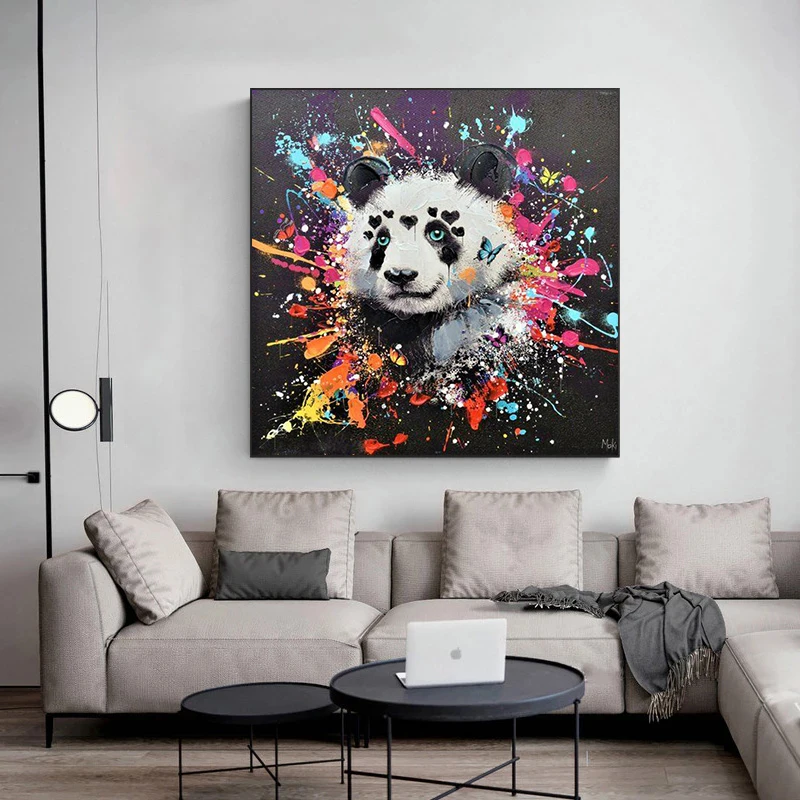 Современная картина маслом в виде животных граффити милая панда Картина на
