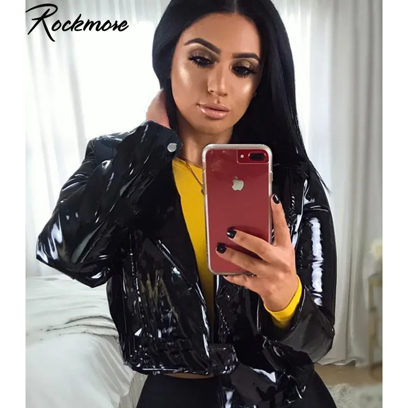Rockmore, панк стиль, кожаная куртка-бомбер в готическом стиле, Женская Осенняя модная куртка из искусственной кожи, уличная одежда, черные короткие куртки, куртки