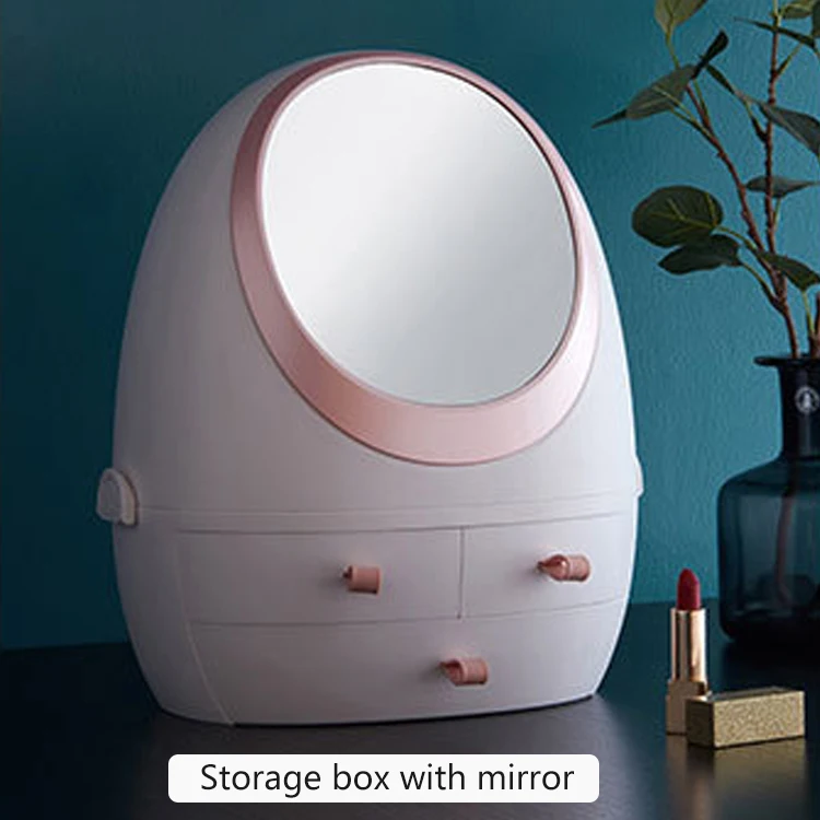 with mirror Прозрачная косметика, органайзер, креативный ящик для хранения косметики, портативный Настольный органайзер, ящики для хранения, водонепроницаемые коробки для красоты - Цвет: with mirror