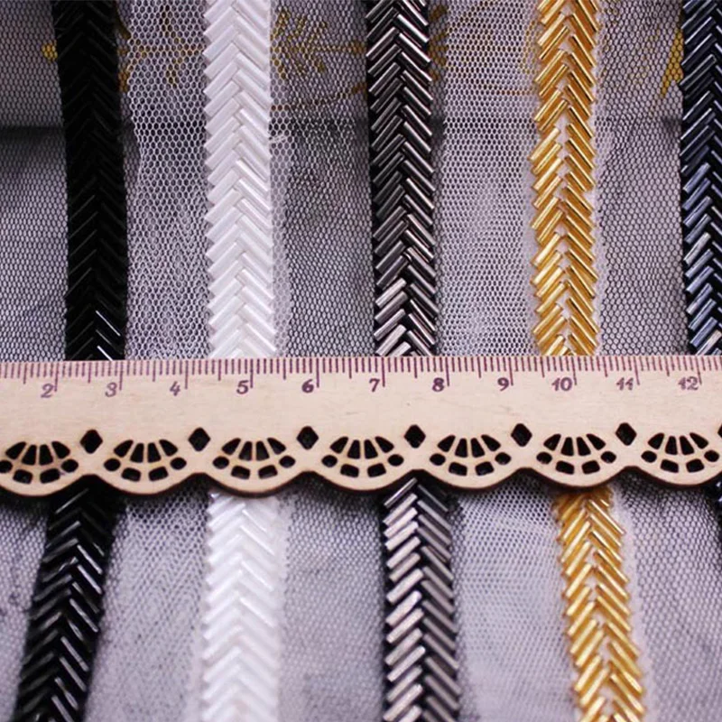 2 ярда вышитая бисером лента в елочку Обрезной воротник для одежды украшение