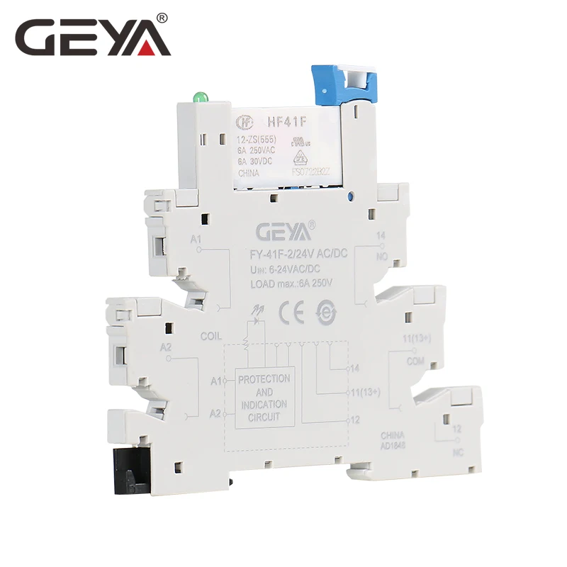 Тонкое релейное гнездо GEYA толщиной 6 2 мм с реле Hongfa 12VDC/AC или 24VDC/AC штепсельное