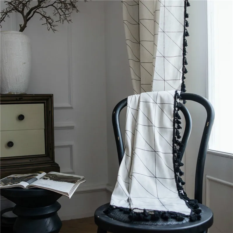 Занавеска на окна с геометрическим рисунком роскошная белая хлопковая льняная