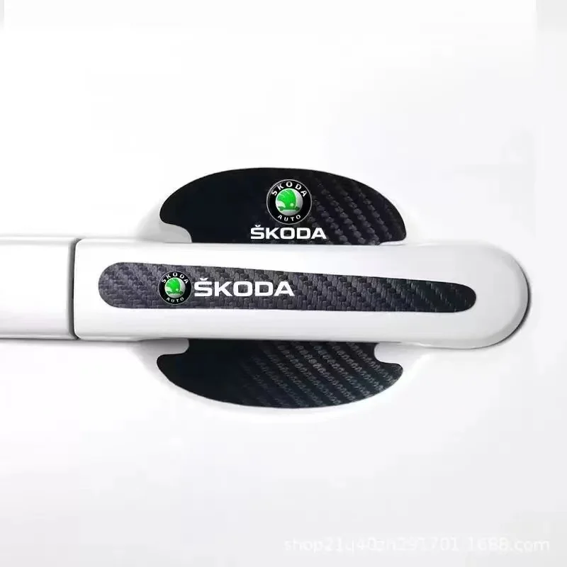 

For SKODA Car 8pcs/Set Carbon Fiber Texture Car Door Handle Scratch Protective Stickers Waterproof Auto Door Bowl Sticker