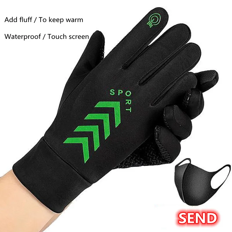 

Cycling Gloves Leather Moto Both Men And Women To Keep Warm Waterproof Touch Screen Add Fluff Outdoors Hiking Running Fishing