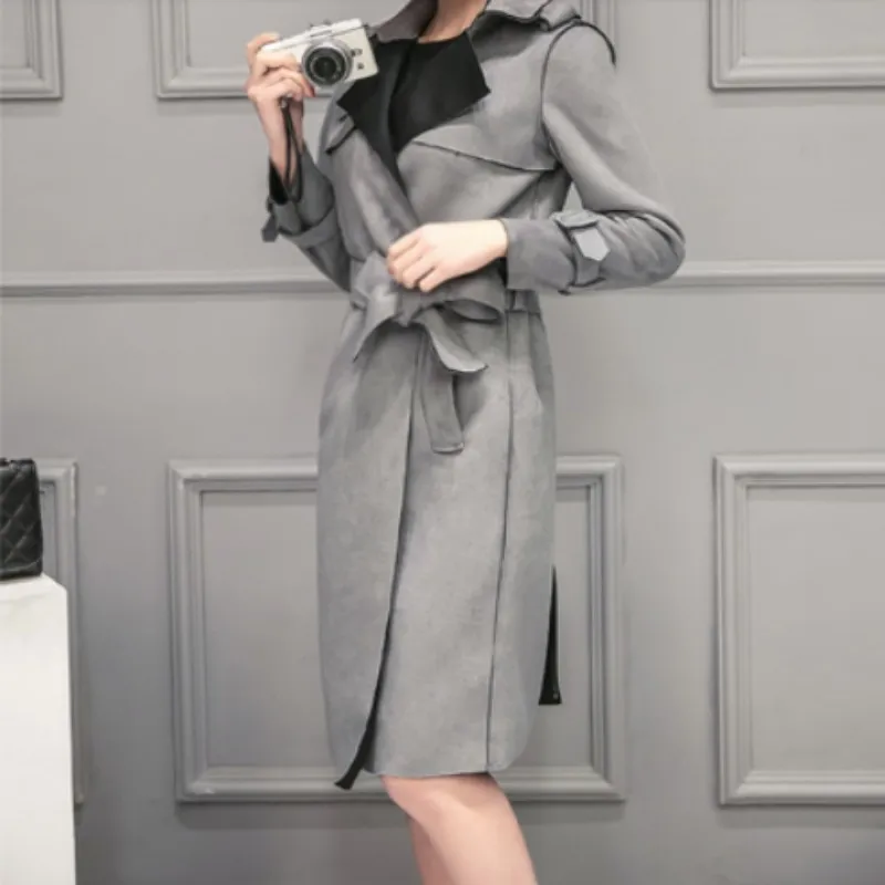 НОВАЯ ЕВРОПЕЙСКАЯ МОДА Длинная женская куртка из искусственной кожи замша