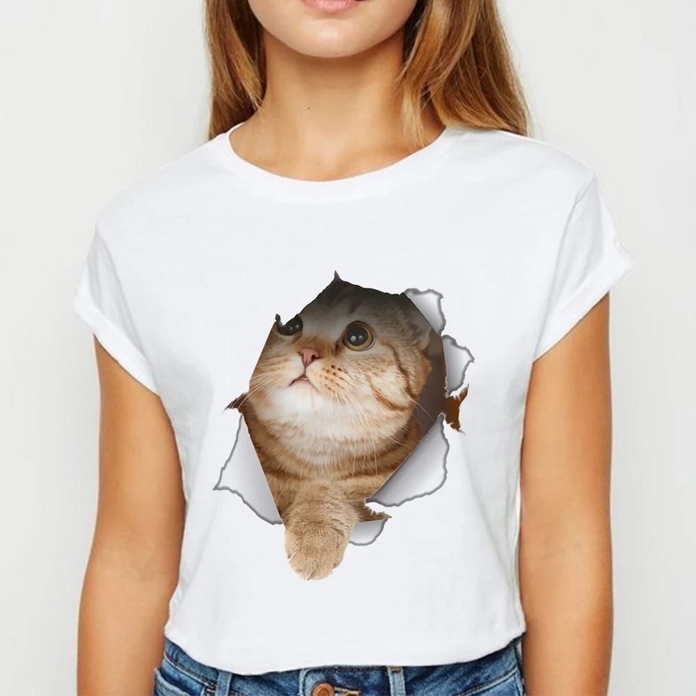 Футболка с изображением кота новые модные женские футболки Kawaii коротким рукавом