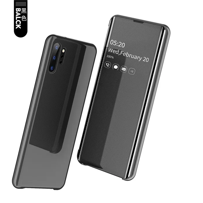 Умный зеркальный флип-чехол для телефона samsung Galaxy S9 S10 S8 Plus S10E A30 A50 A70 A750 Прозрачный чехол для Galaxy Note 10 9 8 Pro - Цвет: black