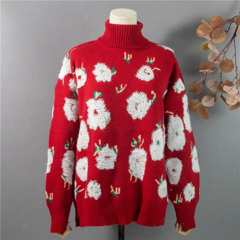 

Spot Christmas sweater in the New Year qiu dong towel sets flower turtleneck languid is lazy wind easing with thick sweater