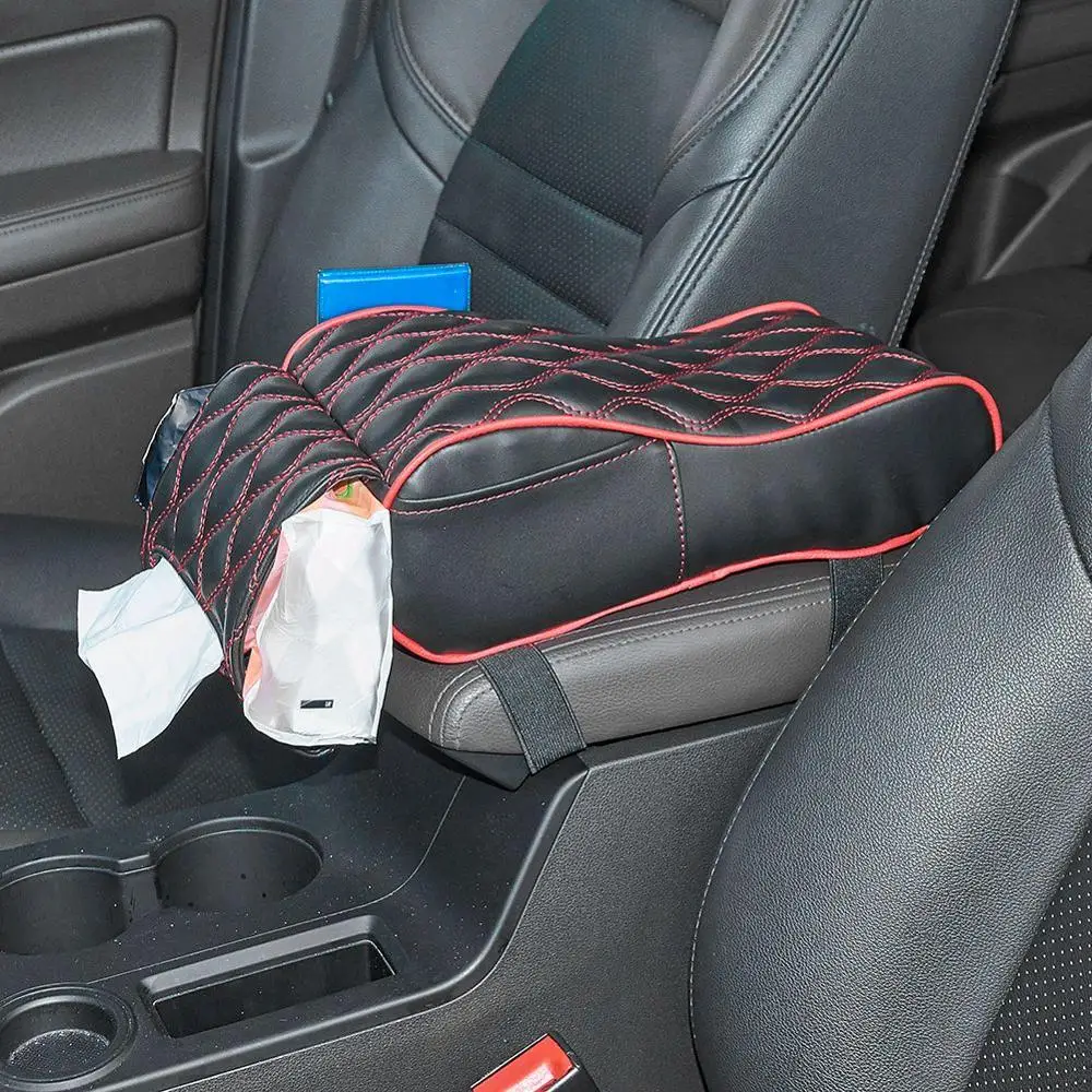 

PU Car Central Console Armrest Soft Center Console Cushion with Tissue Bag Universal for Long Time Driving Travel