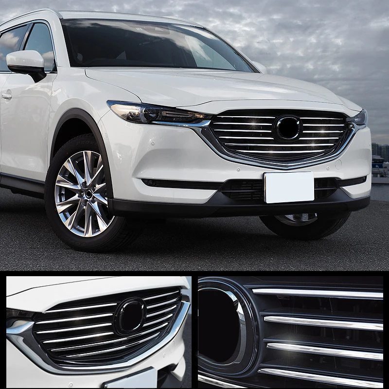 

For Mazda CX-8 CX8 2017 2018 2019 Car Styling Accessories Front Central Grill Grille Cover Strip Trim 10pcs ABS Chrome