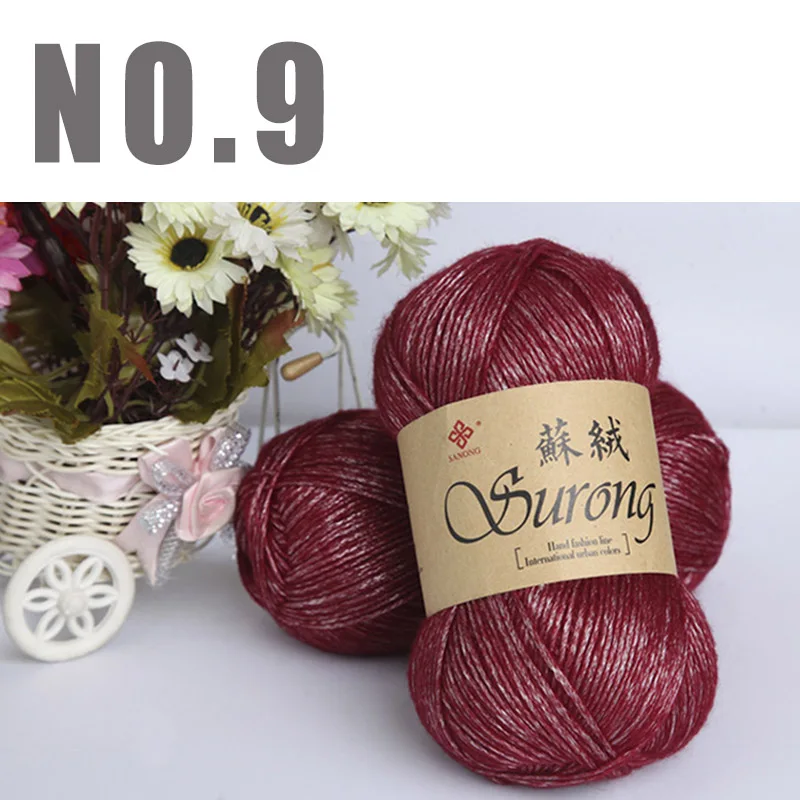 NO9 wine red yarn 1 кг, шелковая хлопковая пряжа для вязания крючком, рукоделие, Толстая шерстяная пряжа для вязания, ручная вязка, шарф, свитер - Цвет: NO9 wine red yarn