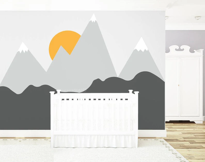 Настенная Наклейка с изображением горных пиков и солнца 4 цвета на выбор