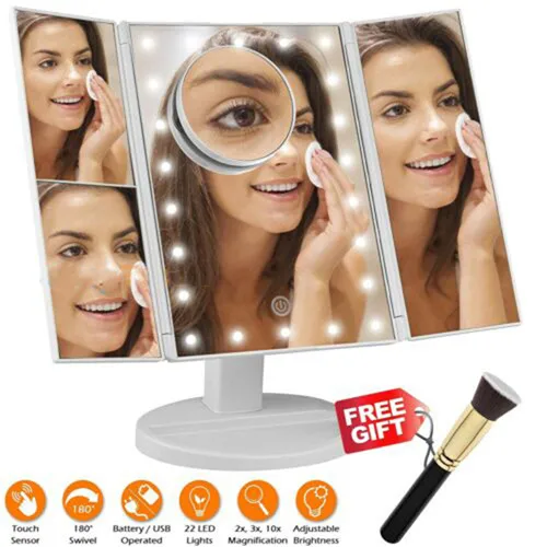 Косметическое зеркало для макияжа с 22 светодиодный увеличение 2x/3x/10x тройного