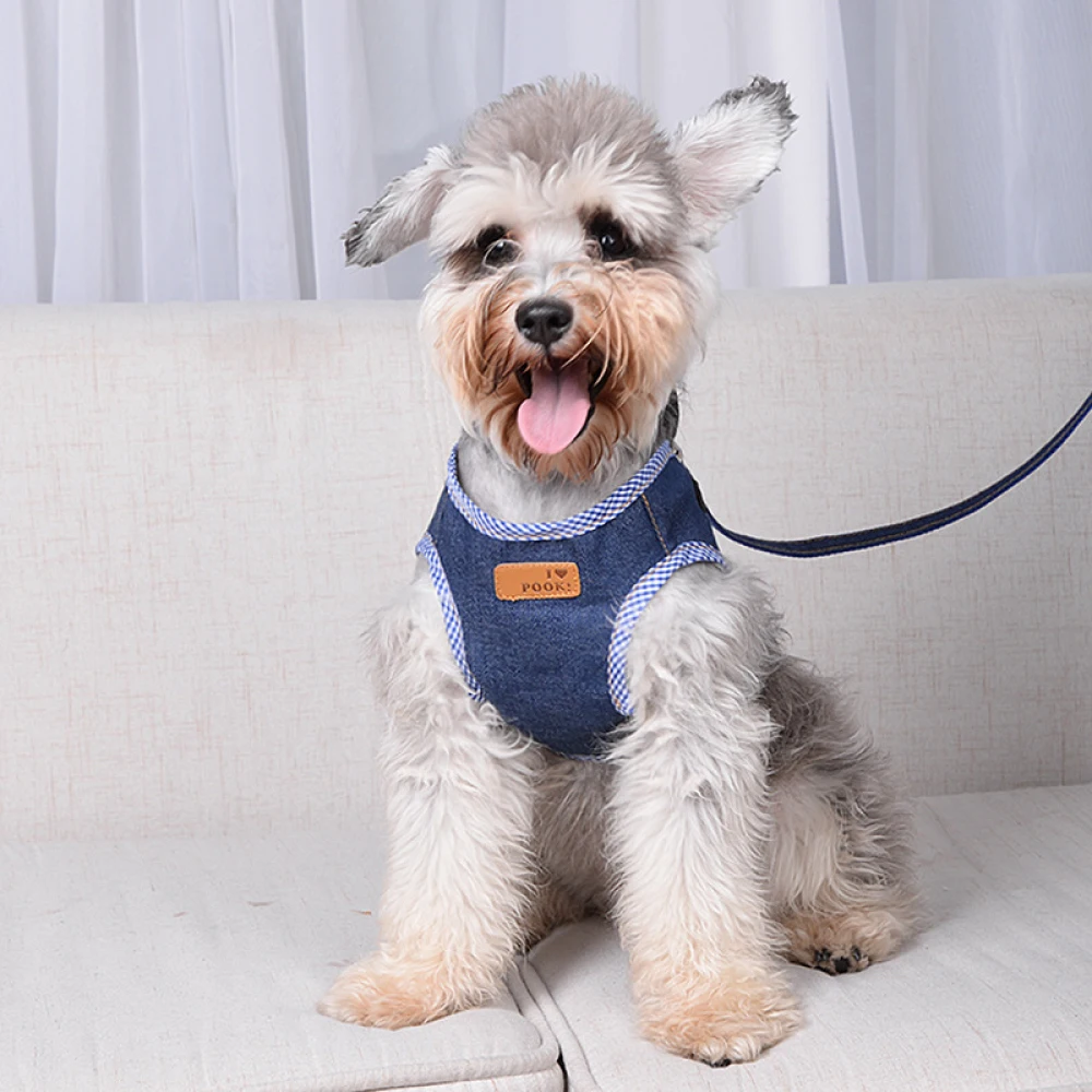 

Fashion Navy Blue Dog Harness With Leash Set Breathable Adjustable Puppy Harness Running Rope For Small Medium Dogs Pet Supplies